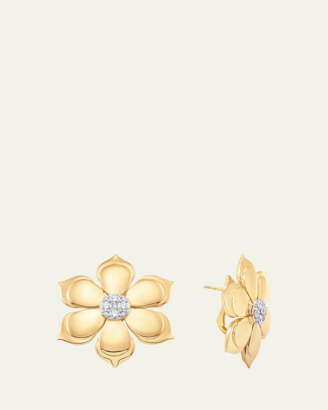 18K Two-Tone Gold Lierre Diamond Flower Stud Earrings